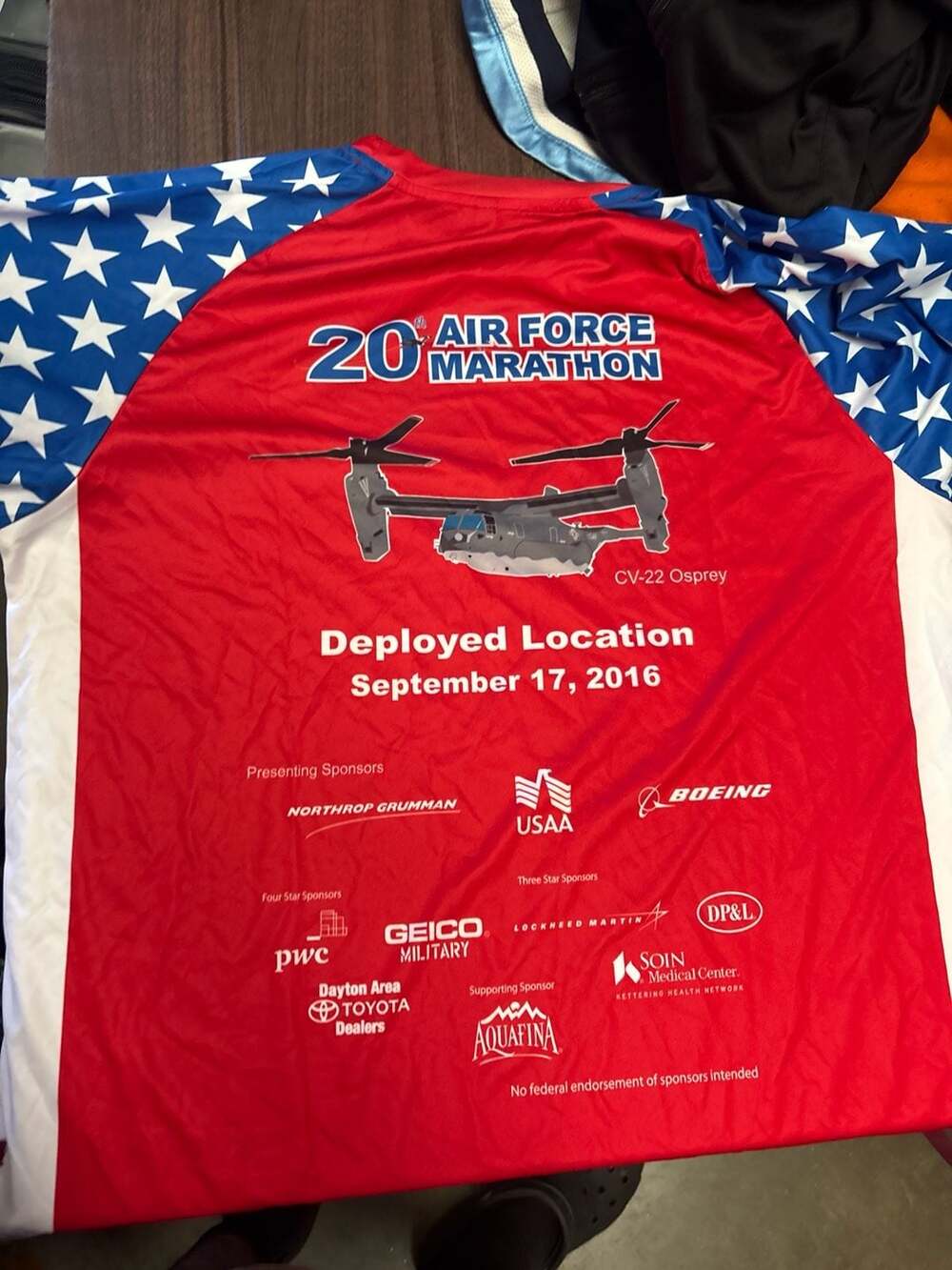 20th Air Force Marathon 2016 Deployed Location CV-22 Osprey Performance Shirt Si